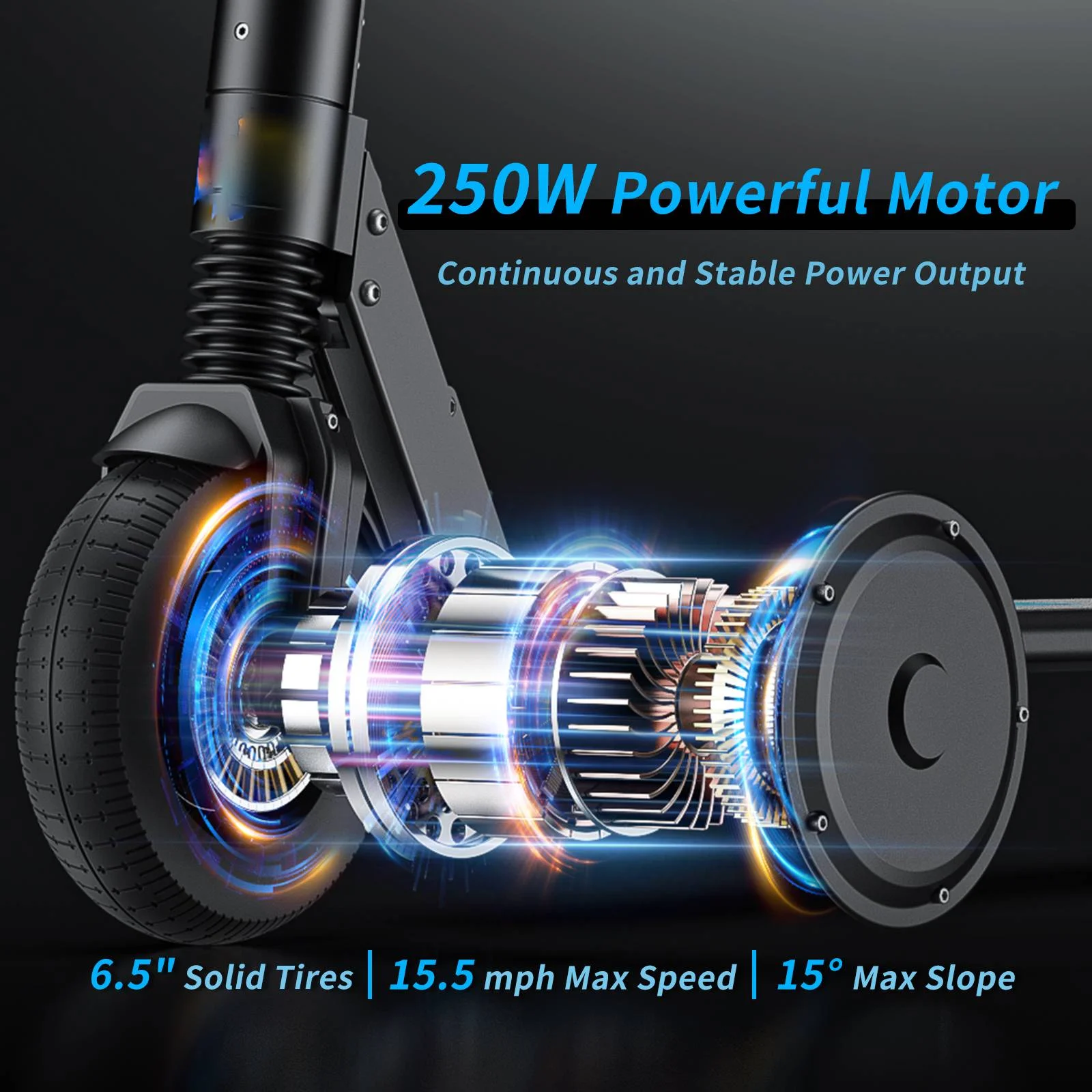 250W Lightweight Commuter Electric Scooter, 15.5 mph & 20 Miles Range, Foldable Kick Scooters for Adult, Blue