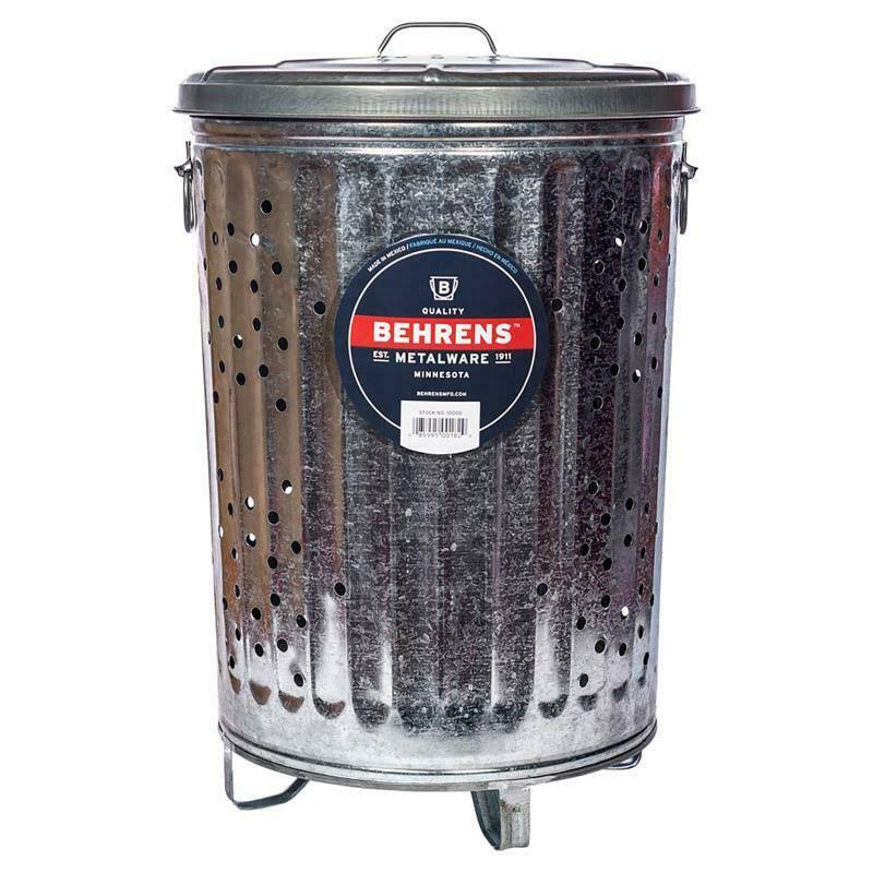 Behrens Galvanized Metal Burner Composter Barrel Garbage Bin Trash Yard Waste 20 Gallon