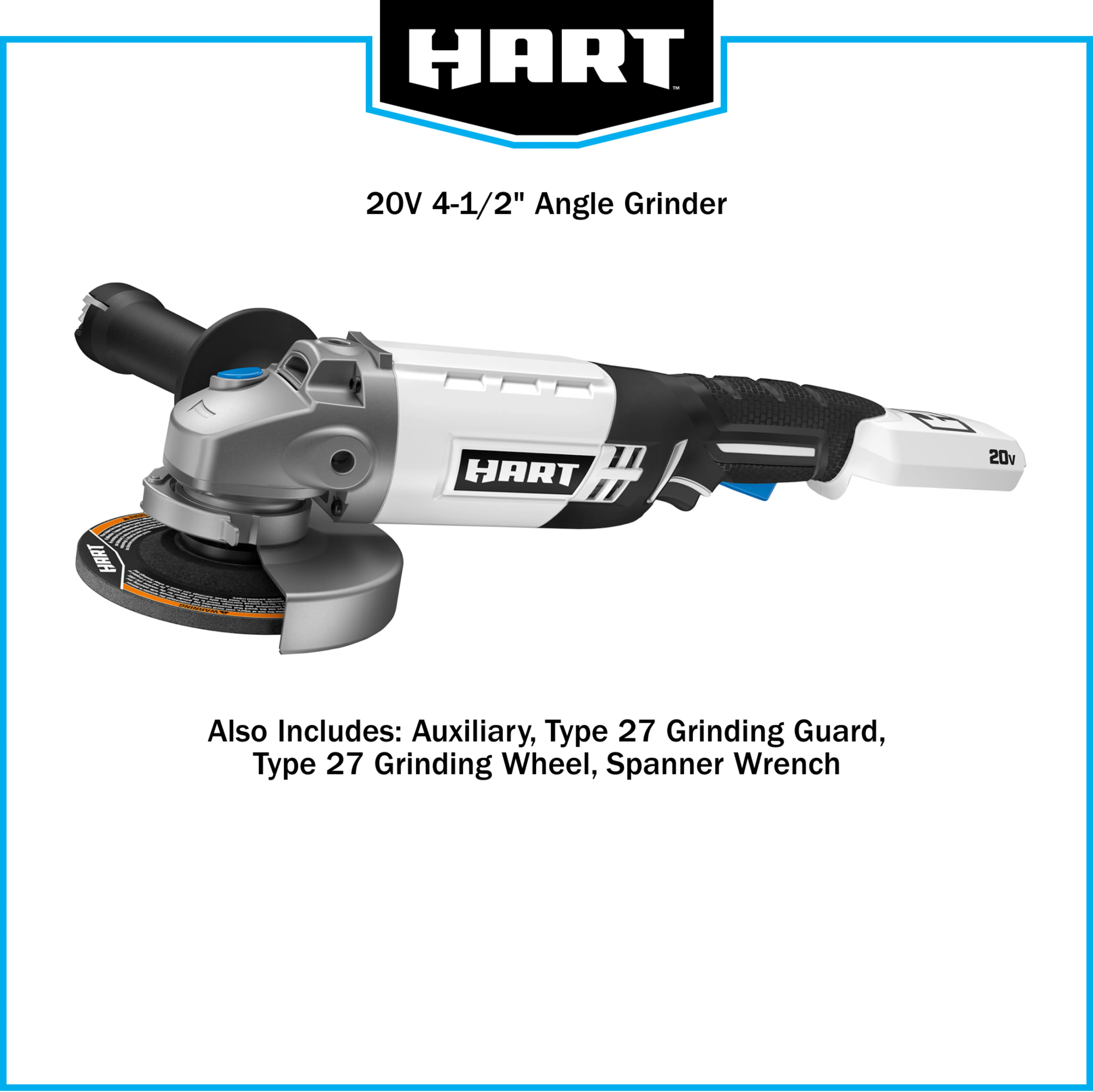 HART 20-Volt Cordless 4 1/2-inch Angle Grinder Kit (1) 20-Volt 4.0Ah Lithium-Ion Battery