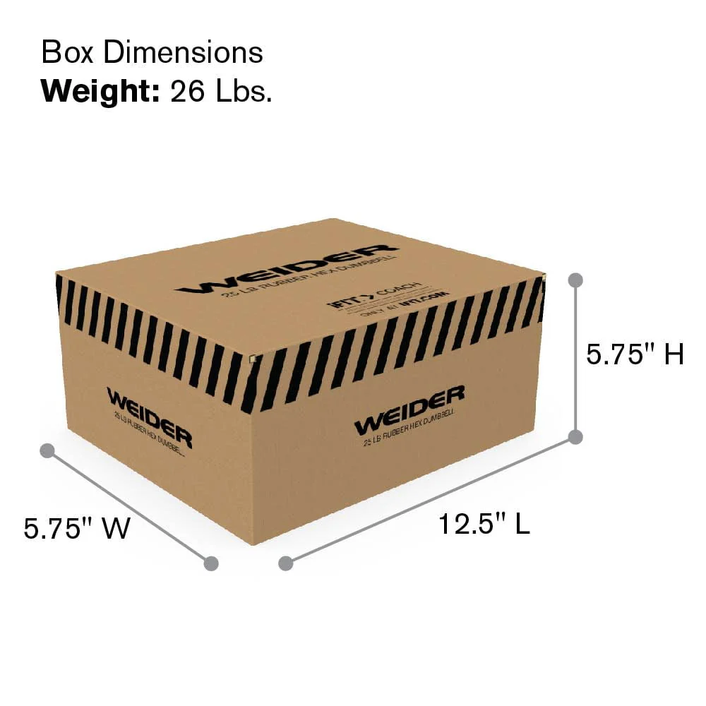 Weider, 25lb Rubber Hex Dumbbell, Single