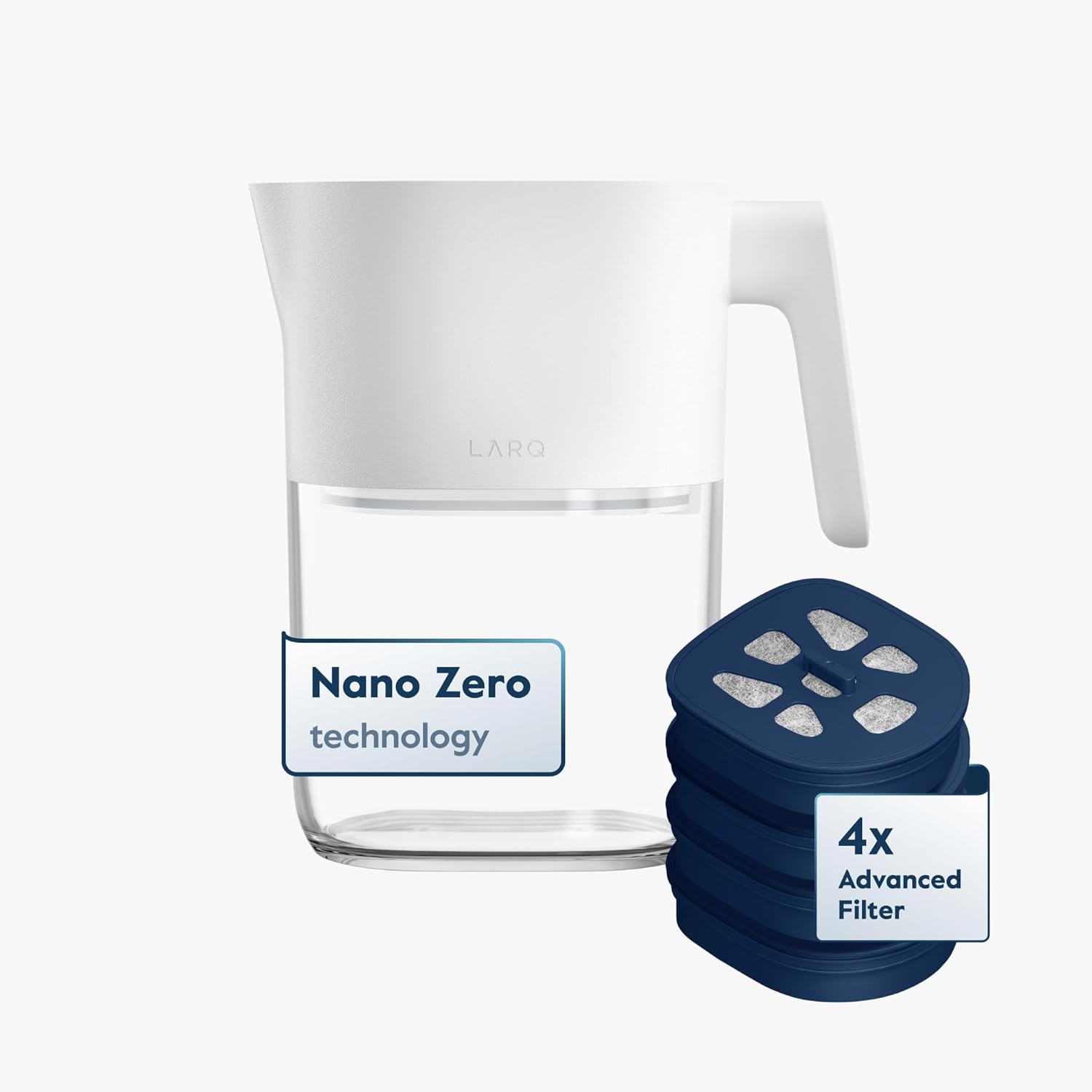 LARQ Hydrated AF Set - 8-Cup Water Filter Pitcher, Pure White + 4 Advanced Filters