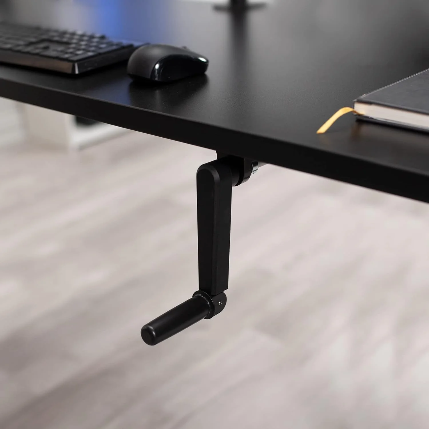 Manual Height Adjustable 60 X 24 Inch Stand Up Desk, Dark Walnut Solid One-Piece Table Top, Black Frame, Standing Workstation With Foldable Handle, DESK-KIT-MB6D