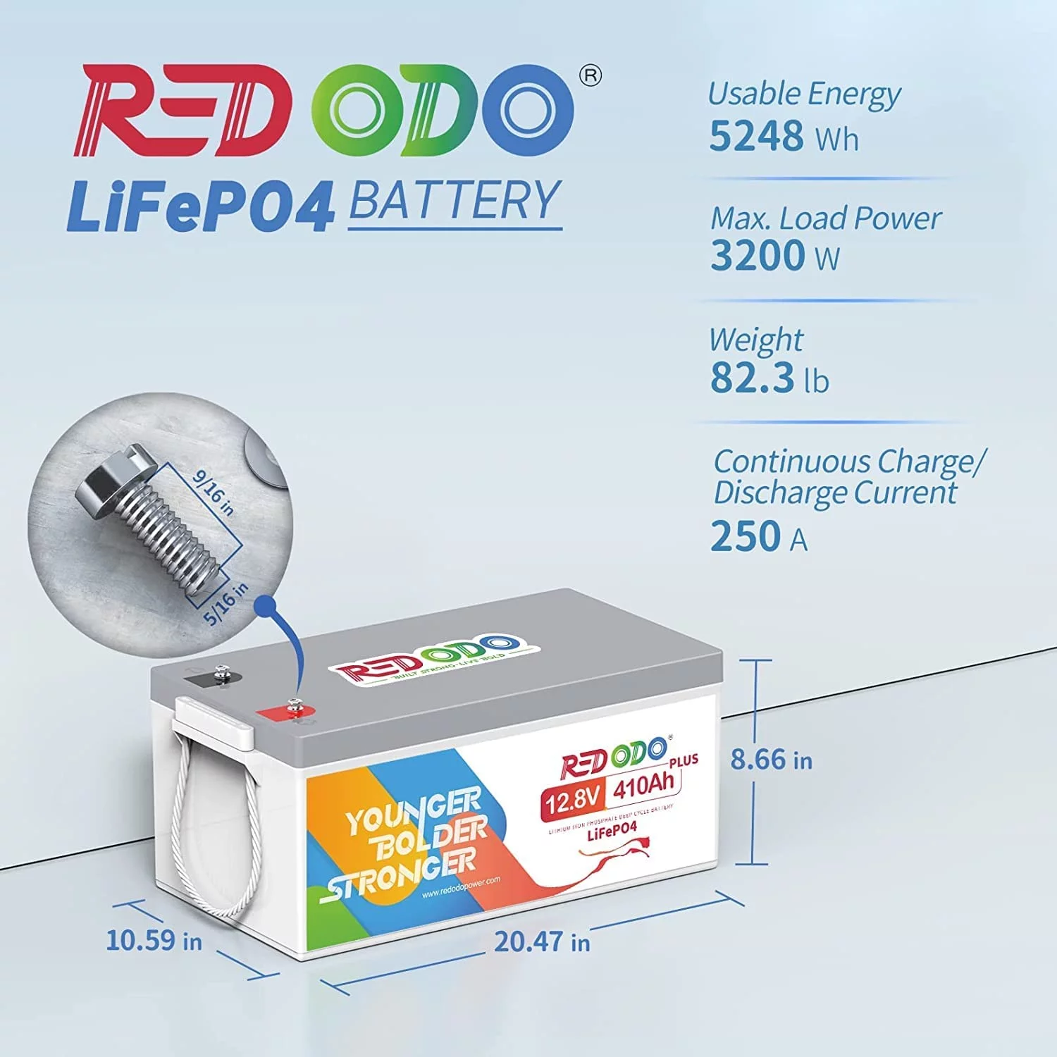 12Volts 410Ah Redodo LiFePO4 Battery Built-in 250A BMS Perfect for RV, Solar System, Camping