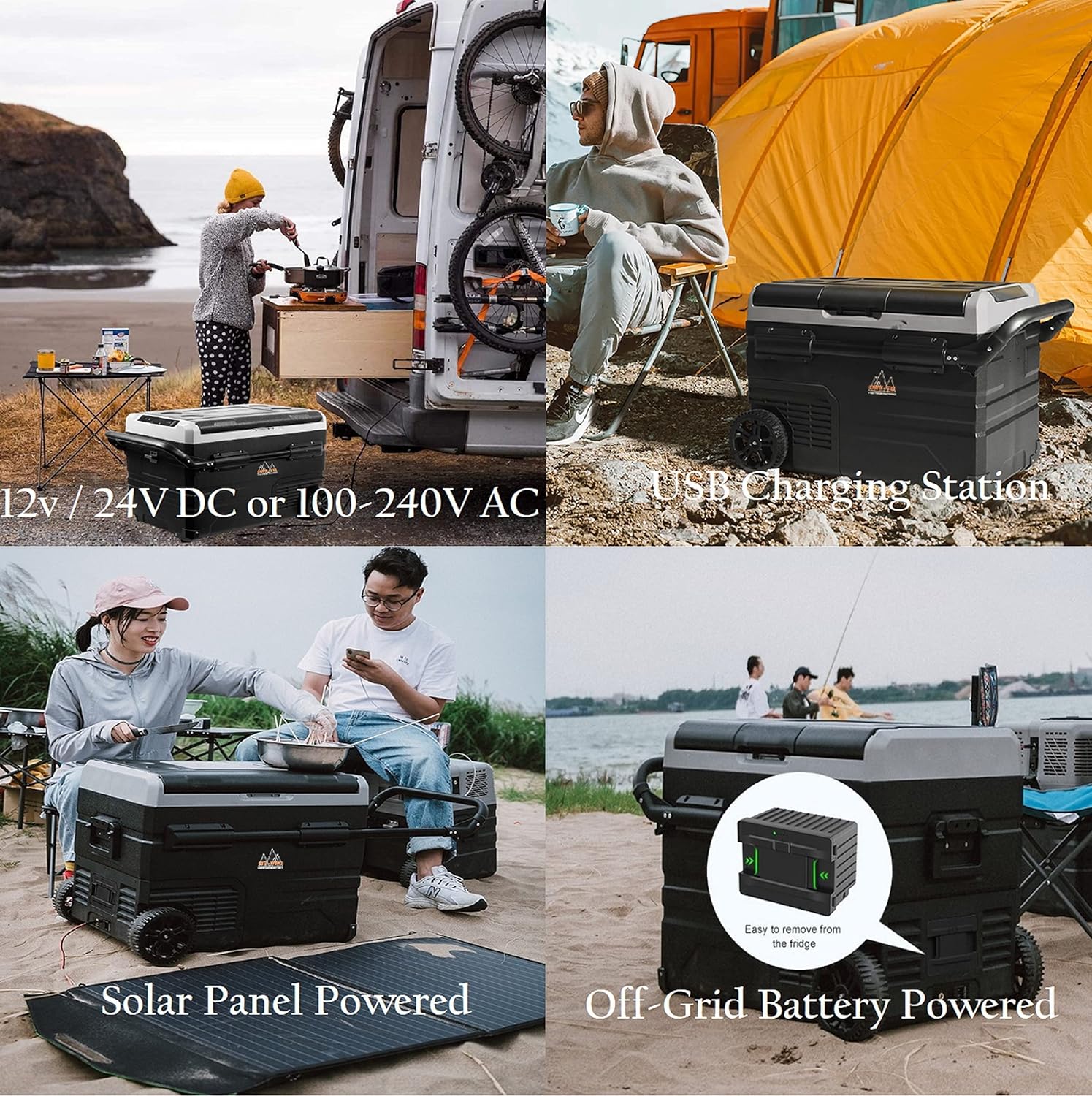 Portable Refrigerator Battery Operated Camping Fridge, Off grid solar powered cooler with Wheels, Reliable LG Compressor Fast Cooling + Eco mode, dual zone freezer temp' Range -4℉-68℉, Smart APP Control, Electric Iceless travel Freezer & warmer, Rech
