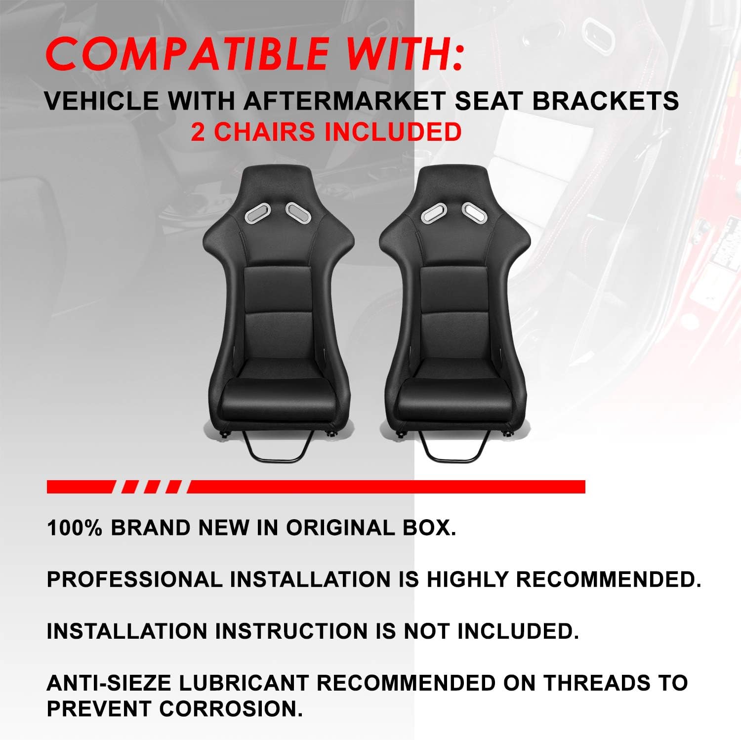 Universal Bucket Racing Seats, Come with Adjustable Sliders, Set of 2, Driver and Passenger Side, Black Fabric