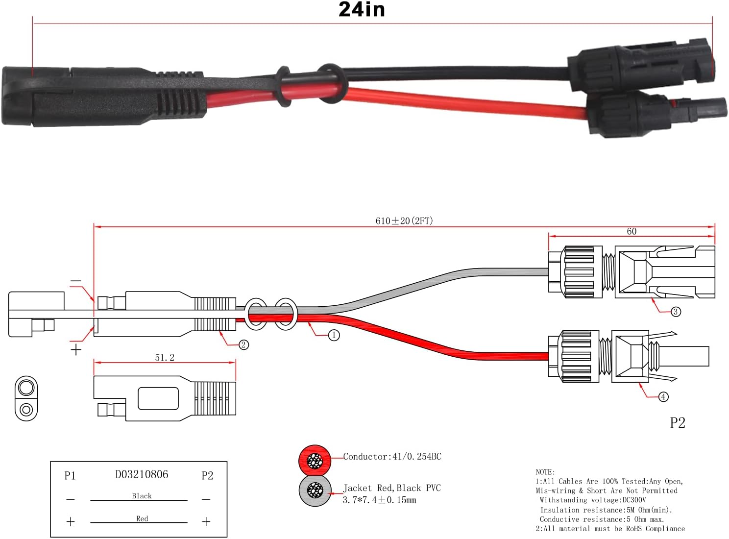 Solar Panel Connector to SAE Cable - 2Ft 10AWG PV Panel Male and Female Connectors to SAE Quick Release Plug Power Cable with SAE Polarity Reverse Adapter for Solar Battery Generator, IP67 Waterproof