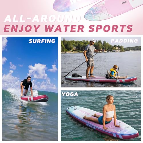 PUKAMI Inflatable Paddle Board for Adults,10.6' Stand Up Paddle Board with Premium SUP Accessories & Carry Bag,Paddle,Pump,Leash,Wide Stable Design,Non-Slip Deck,Surf Control for Youth