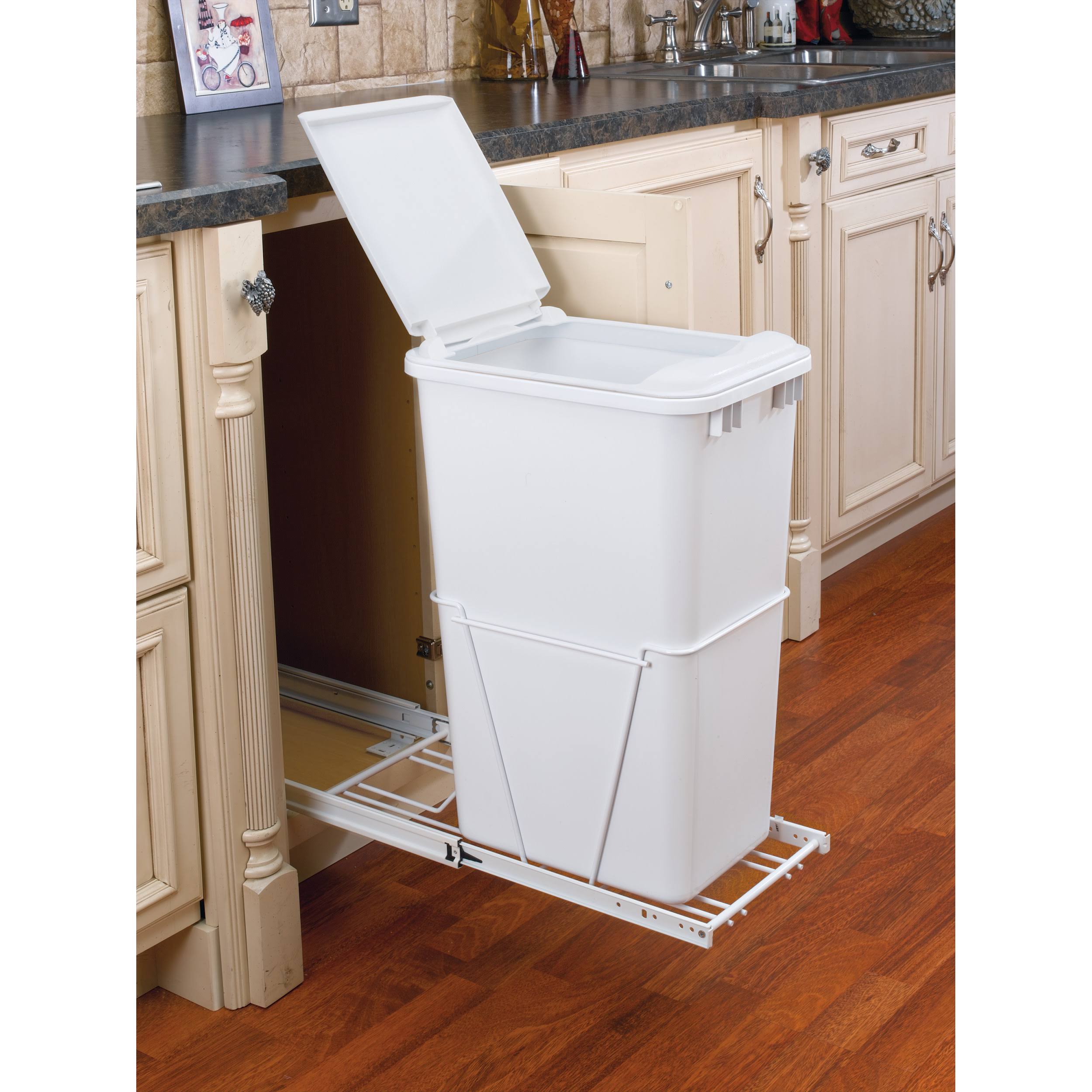 Rev-A-Shelf Plastic Pull Out Trash Can, White