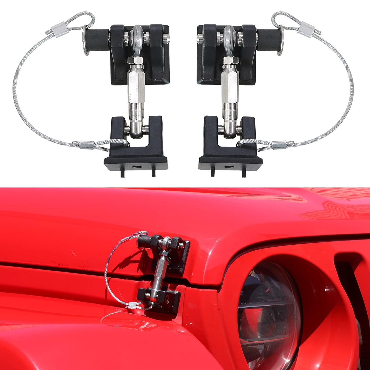 BESTAOO Hood Latches for 2018-2022 Jeep Wrangler JL JLU & Gladiator JT, Anti-Theft Aluminum Hood Lock Catch Latches Kit, Eliminates Hood Flutter, 1 Pair