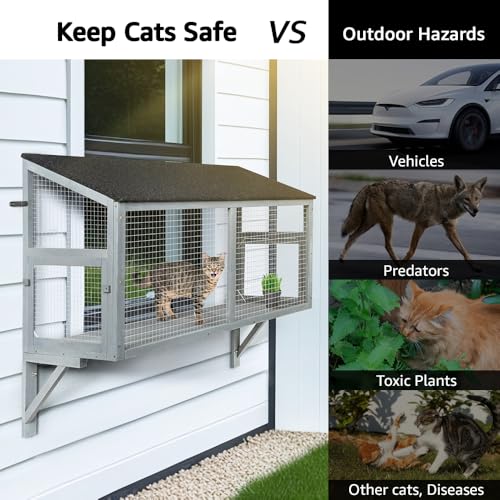 beeNbkks Bug Proof Cat Catio, Window Box Enclosure for Indoor Cats, Wooden Cat Window Perch House, Expandable for Multi Cats, Secure Comfortable Outdoor Haven for Cats, Keep Bugs Insects Out
