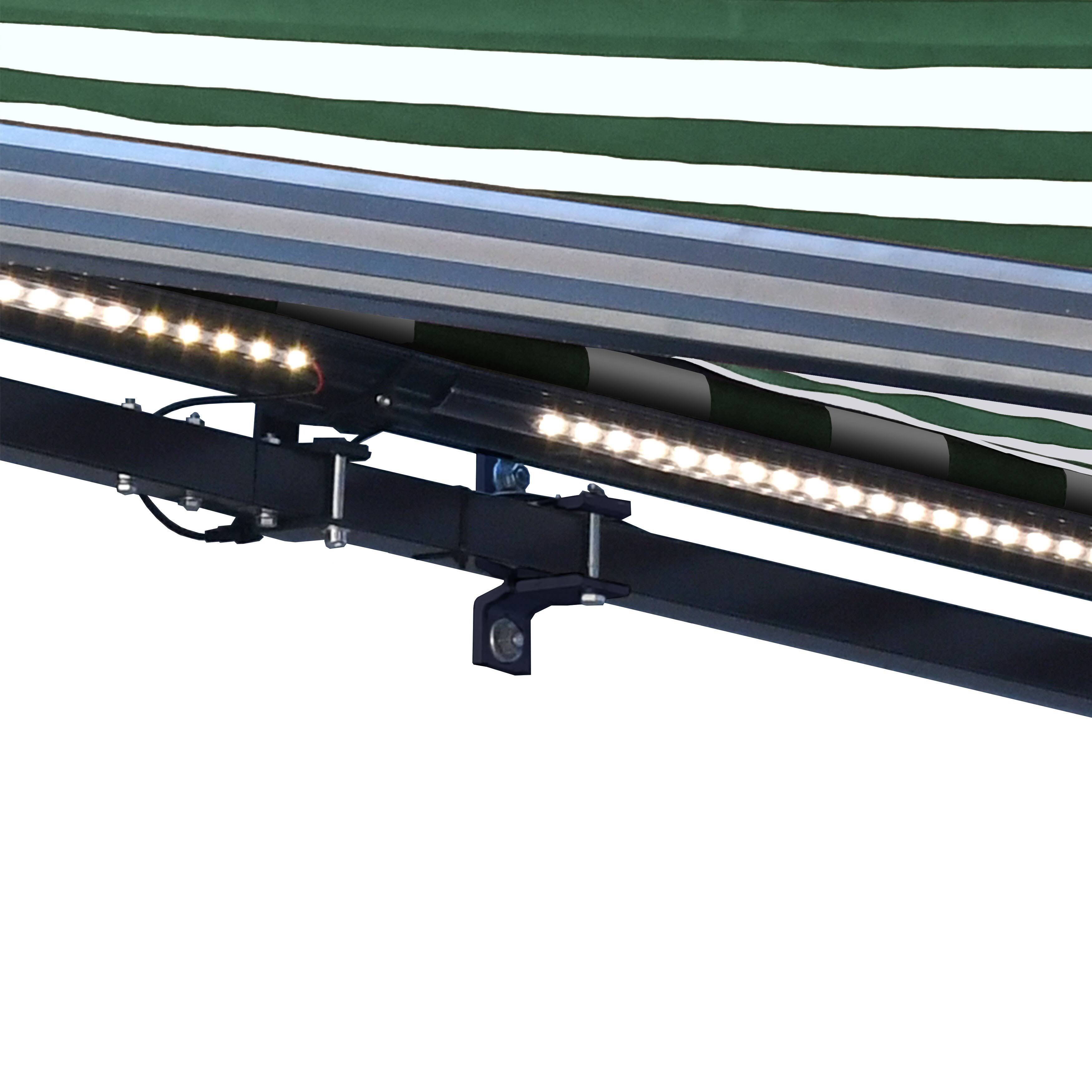Aleko AWCL12X10GRWT00 Motorized LED Half Cassette Retractable Awning 12 x 10 Feet, Green/White