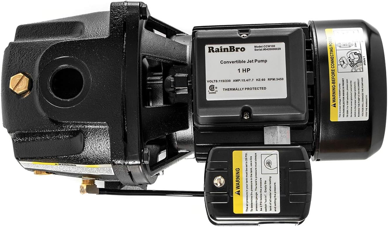 RainBro 1 HP Cast Iron Convertible jet well pump, Deep Well Pump with Ejector Kit, Model# CCW100