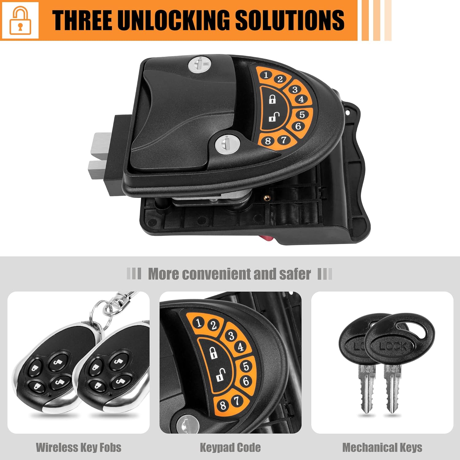 BEETRO RV Lock Keyless Entry, Keyless Entry RV Door Lock Latch Handle for Travel Trailer Camper, Keyless Entry Camper Lock with Deadbolt, Backlit Keypad, 2 Wireless Fobs, 2 Keys