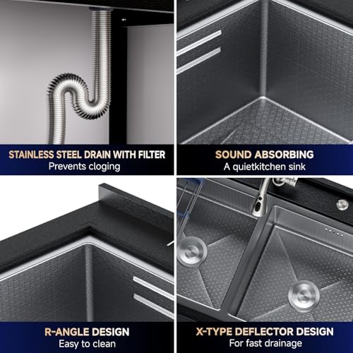 Stainless Steel Utility Sink,24" FreeStanding Laundry&Utility Room Sinks with Cold and Hot Water Faucet,Hoses and Drain Kit Commercial Single Bowl,Laundry Sink for Kitchens, Garage (24x18x36 Black)
