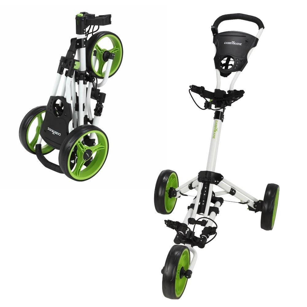Caddymatic Golf X-Lite One-Click Folding Pull Push Cart White Green