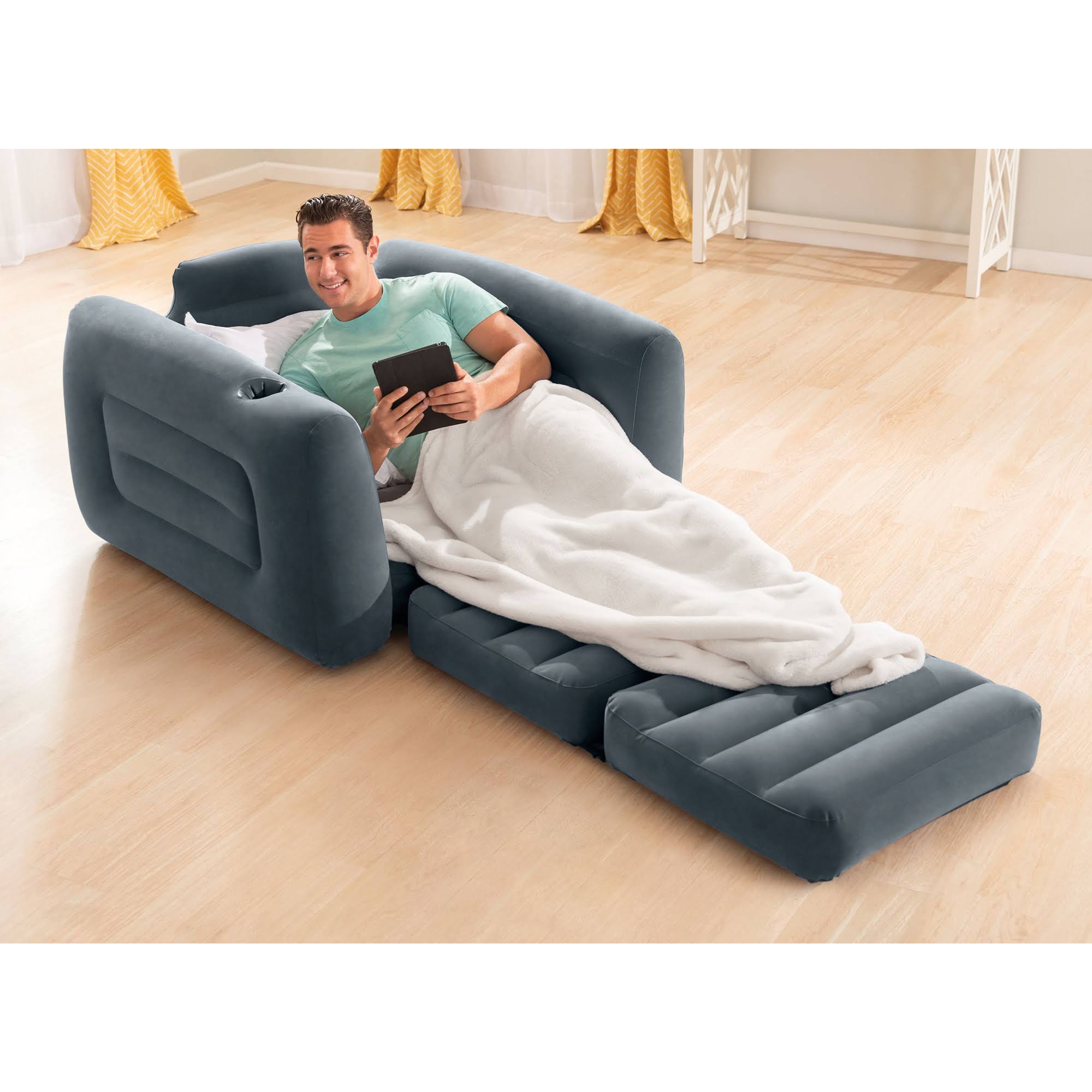 Intex Inflatable Pull Out Sofa Chair Sleeper w/ Twin Sized Air Mattress (3 Pack) 1 Unit