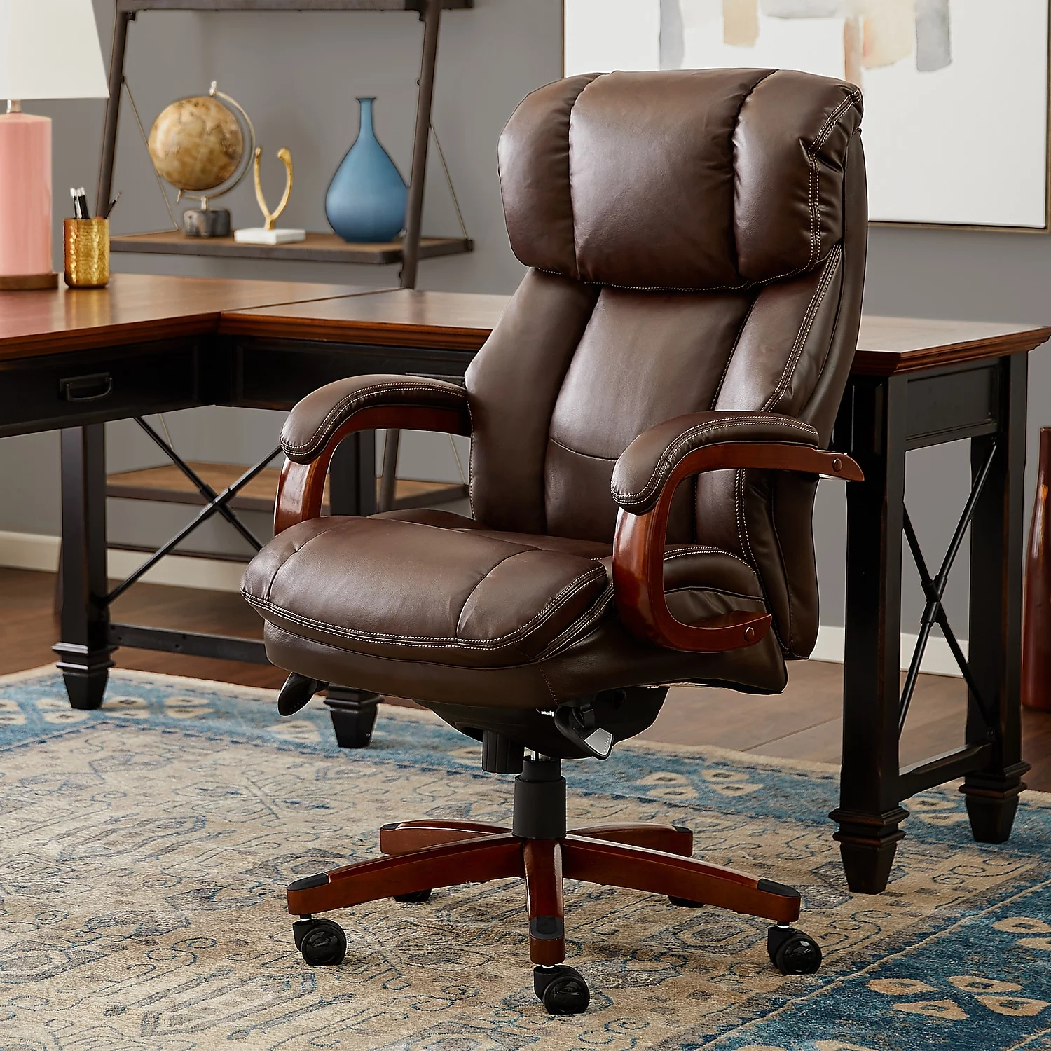 La-Z-Boy Fairmont Ergonomic Faux Leather Executive Big & Tall Chair 400 lb. Capacity Biscuit Brown