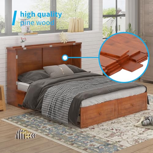 Mjkone Murphy Bed Cabinet, Queen Size Cabinets Bed Chest with USB Charging Station & Tri-Folding Mattress, Wall Beds with Storage Drawers for Guest Bedroom Apartment Office, Easily Convertible, White