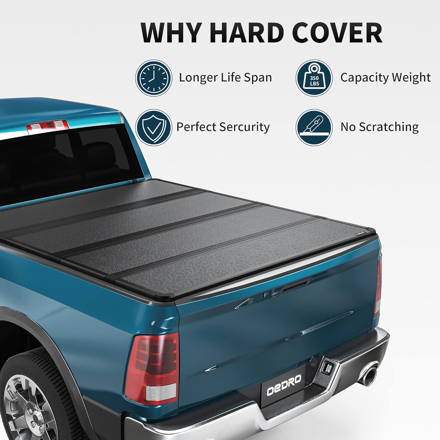 oEdRo Hard Quad-fold Truck Bed Tonneau Cover Compatible with 2015-2022 Ford F150 F-150 (Excl. Raptor Series), Styleside 6.5 Ft Bed