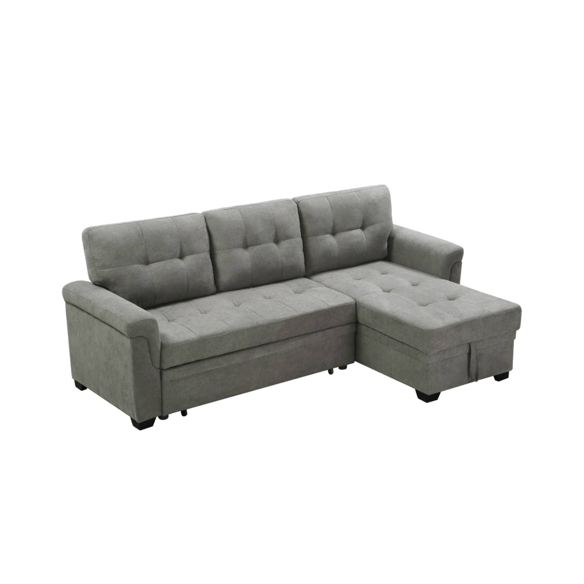 Lilola Home Lucca Light Gray Fabric Reversible Sectional Sleeper Sofa Chaise with Storage