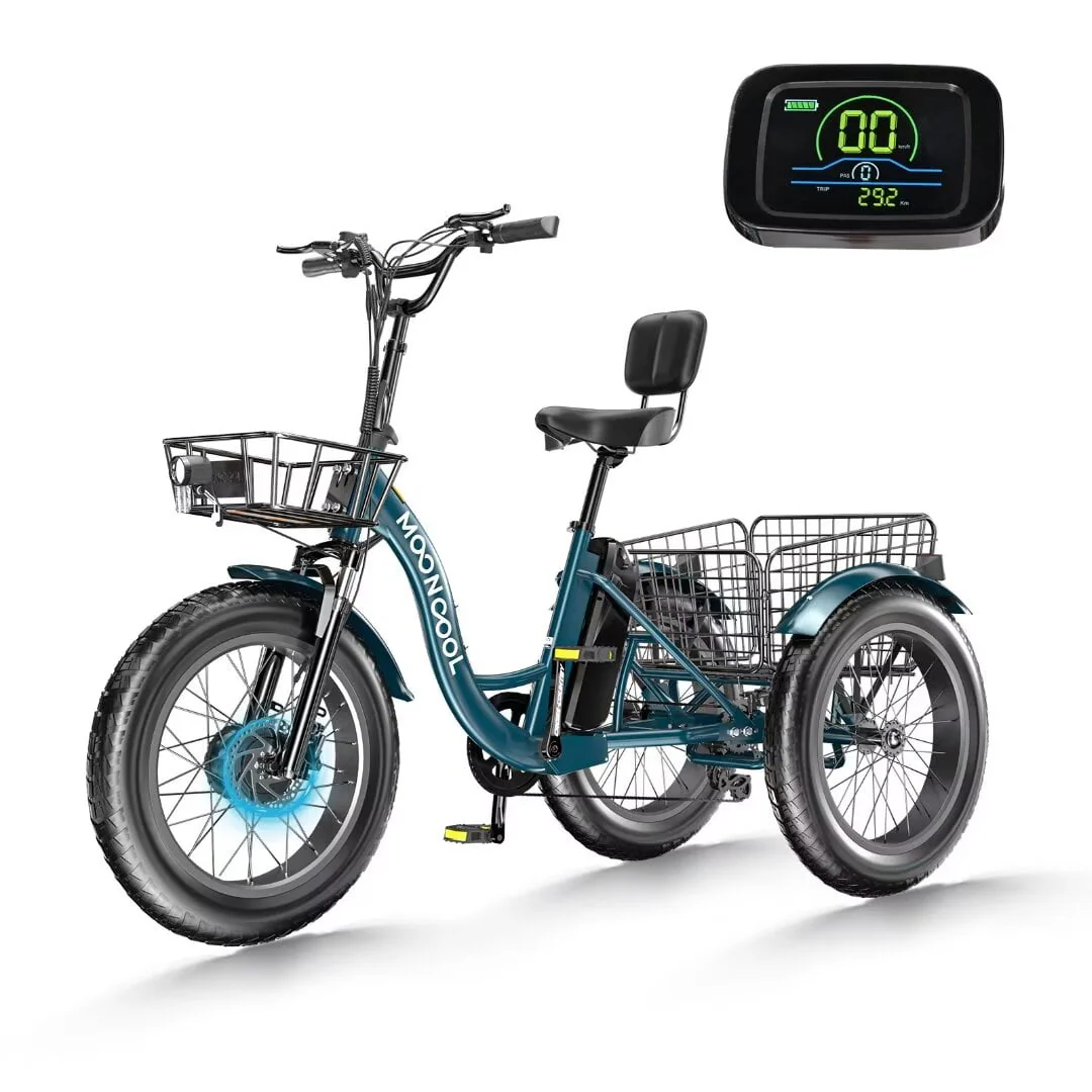 NAIZEA 20 Electric Trike Tricycle for Adults, 7 Speed Fat Tire Electric Trike, 3 Wheels Bike for Adults with Front and Rear Baskets, Lithium Battery UL Certified