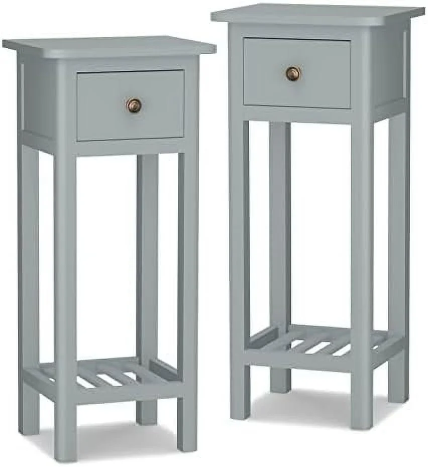 HJZBNONE Narrow Side Table  Small End Table for Small Spaces  Farmhouse Acacia Wood Slim Side Table  Small Bedside Tables Thin Nightstand w/Drawer &amp; Open   No Assembly Required  14 x