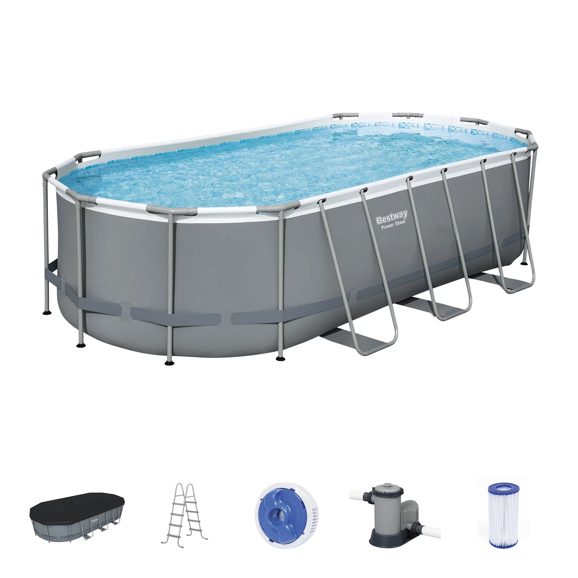 Bestway Power Steel 18' x 9' x 48 Oval Above Ground Outdoor Pool Set