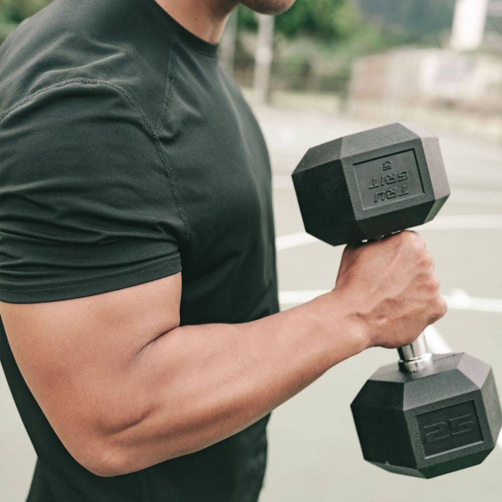 Tru Grit - 65-lb Hex Elite Dumbbell - Black/Silver