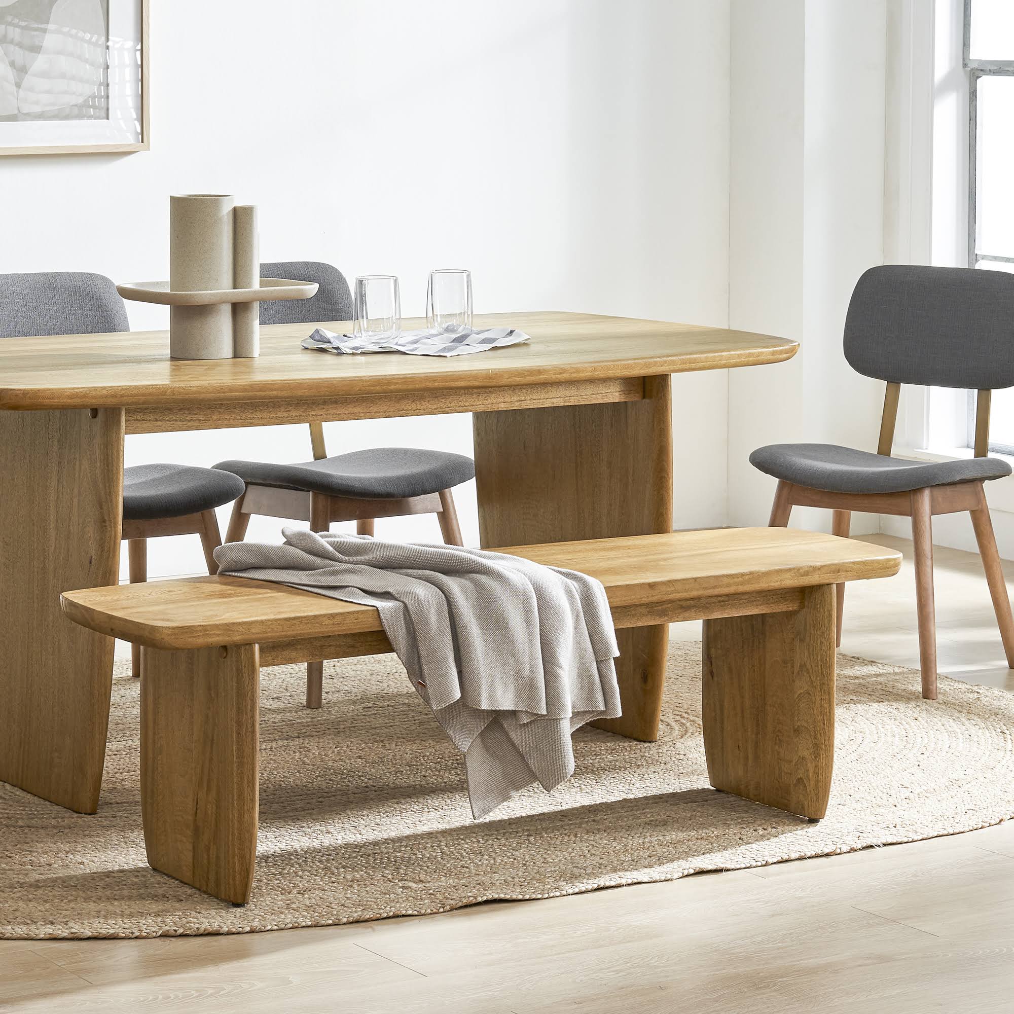 Solid Mango Wood 59x22 Bench, Rounded Silhouette | Jaxon by Castlery