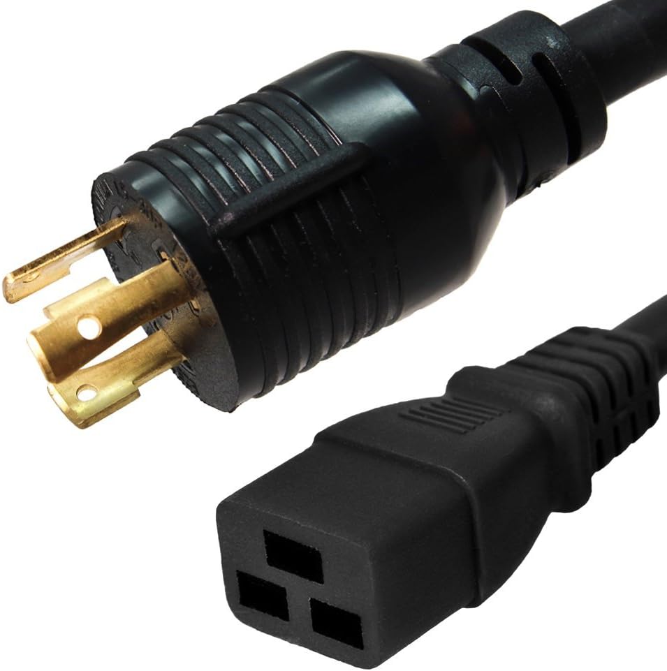 NEMA L6-30P to C19 Power Cord - 25 Foot, 20A, 250V, 12 AWG SJT Cable - Iron Box Part # IBX-4943-25