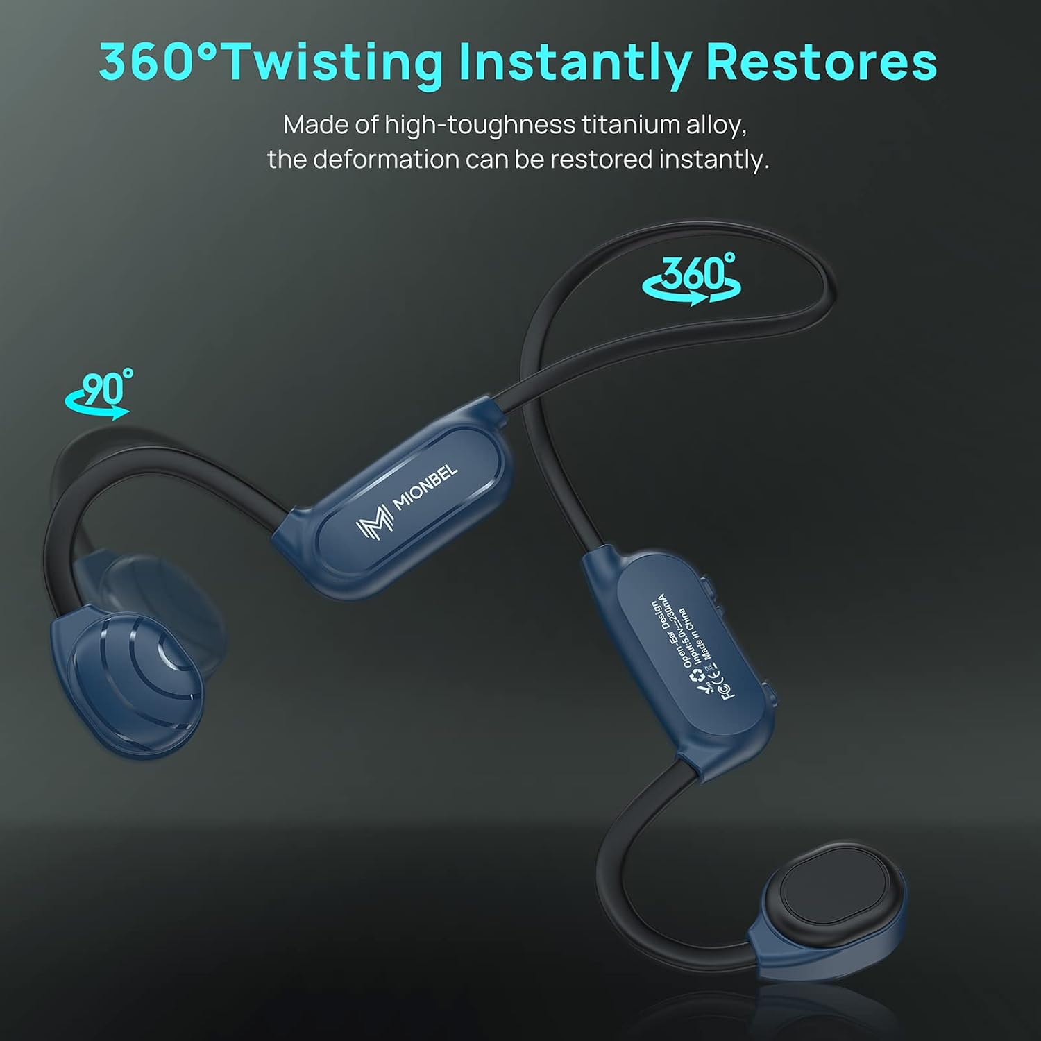 Bone Conduction Headphones Bluetooth, Mionbel Stereo Wireless Earphones Built-in Noise-canceling Mic, Open-Ear Waterproof Sport Headsets for Running Cycling Yoga Hiking Driving Travel, Blue