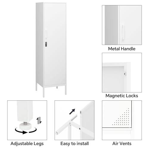 Metal Locker, Storage Cabinet with Digital Lock, Steel File Cabinet with 3 Adjustable Shelves for School, Living Room, Bedroom, Office (Green)