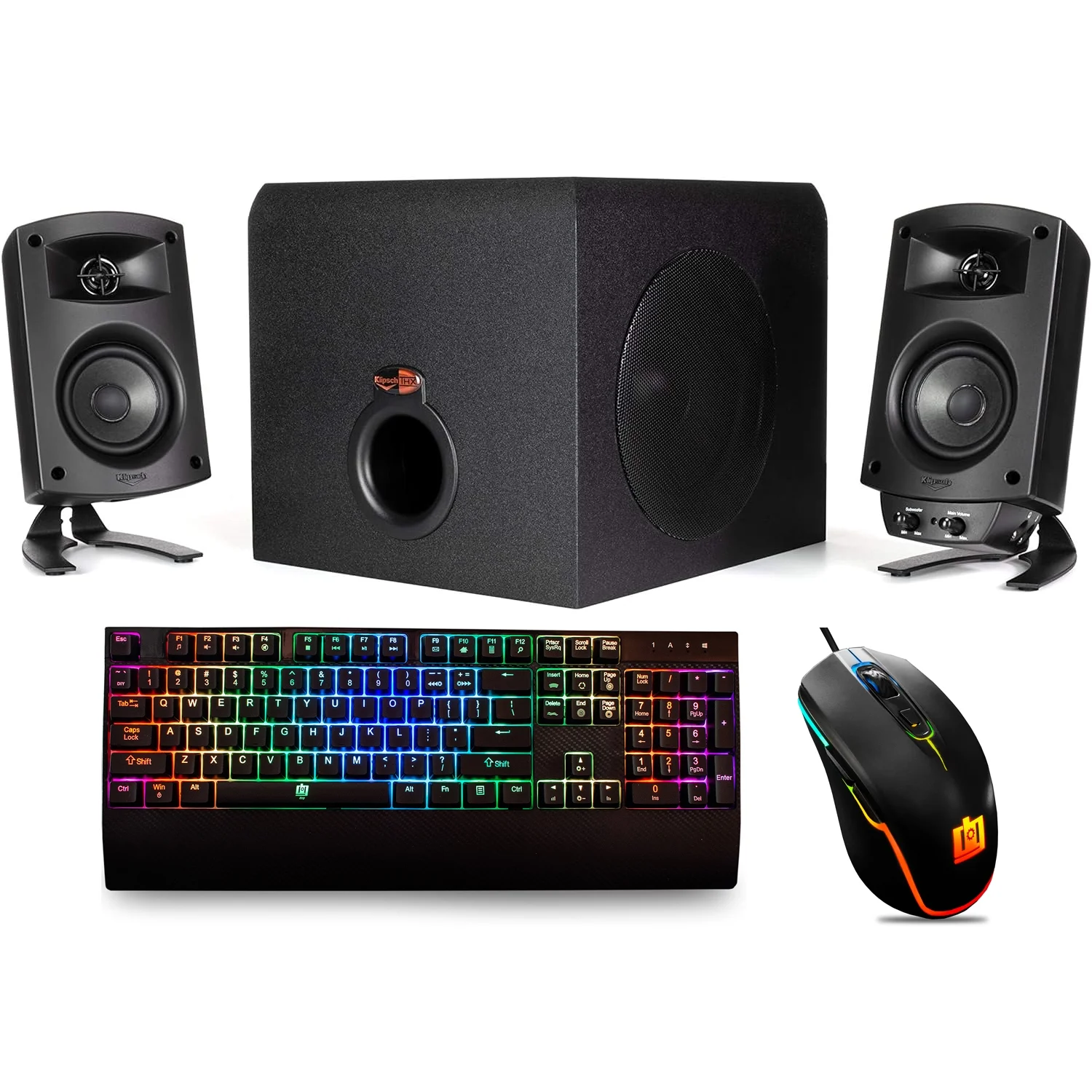 Klipsch ProMedia 2.1 THX Certified PC Desktop Computer Speaker System Bundle with Deco Gear RGB Gaming Mouse and Mechanical Keyboard Set - Curated Treasures Market