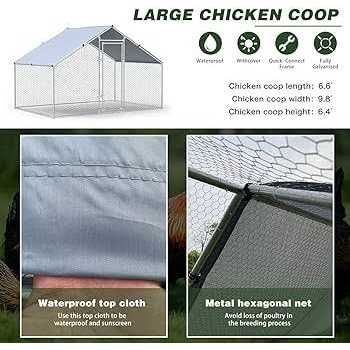 iclbc Large Metal Chicken Coop Walk-in Poultry Cage Chicken Run Duck House Chicken Pen Spire Shaped Coop with Waterproof and Anti-ultraviolet Cover