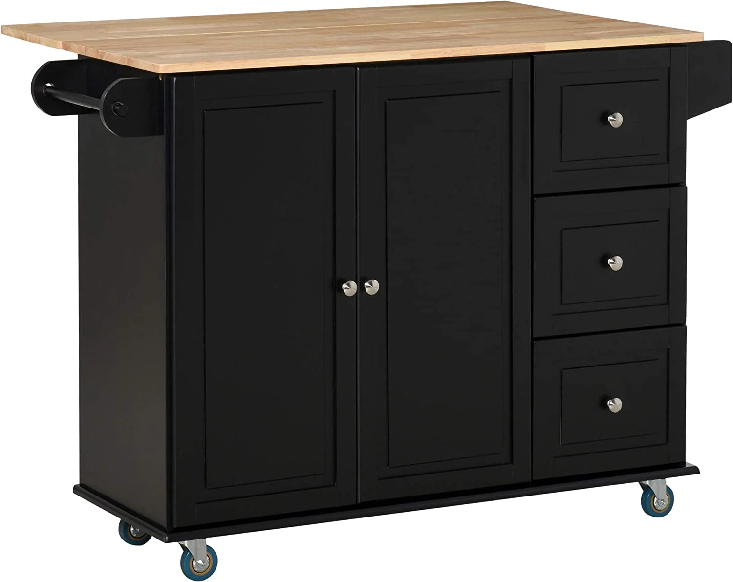 Mobile Kitchen Island With Drop Leaf, Storage Trolley Cart On Wheels, Towel/Spice Rack, 3 Drawers, 2-Door Cabinet, Black - Curated Treasures Market