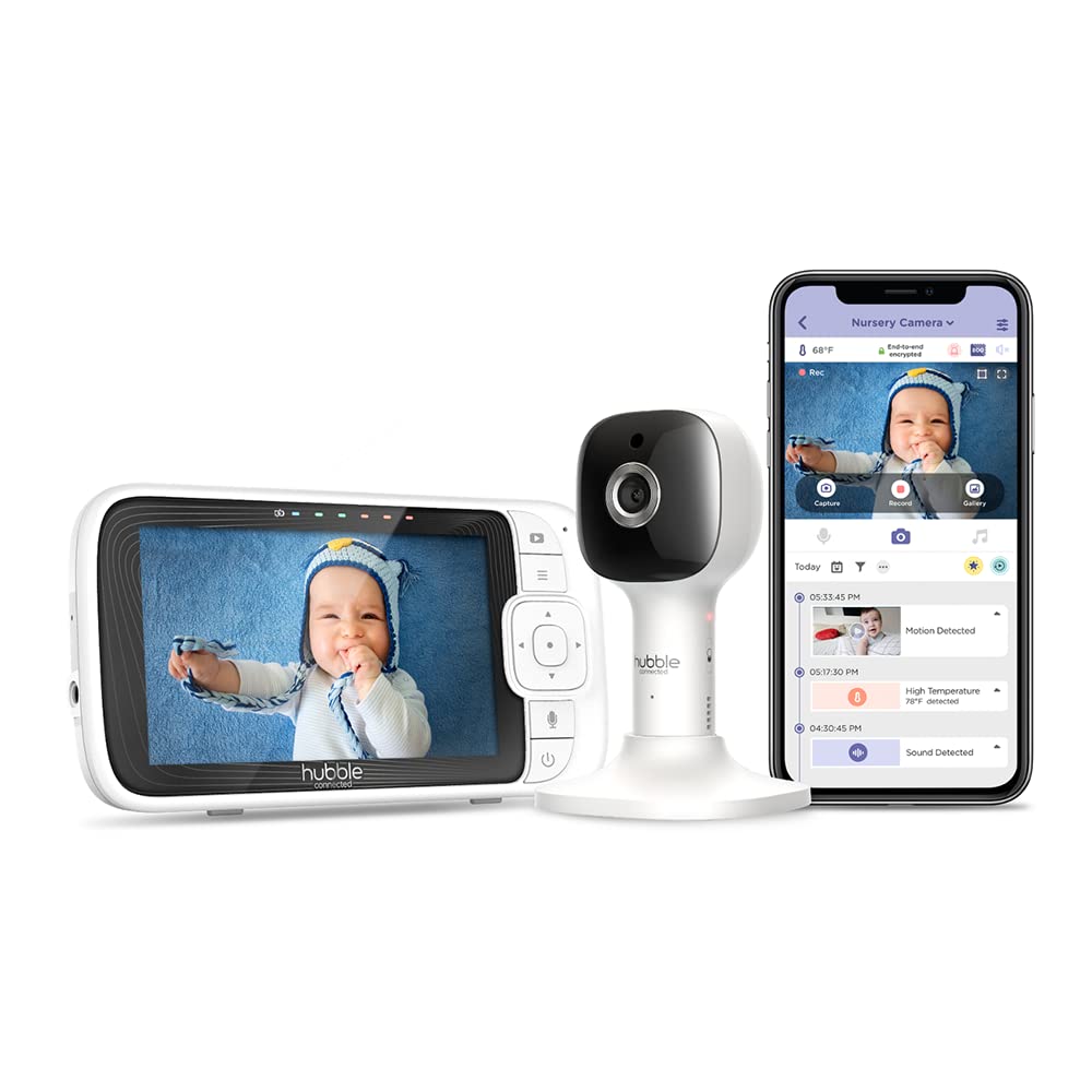 HUBBLE CONNECTED Nursery Pal Cloud - 5&rdquo; Smart WiFi Baby Monitor, 7-Color Night Light, Sleep Trainer-HD Home Security Camera-Ideal for Nursery, with Mount/Stand-Powered by HubbleClub App,White,1-Camera