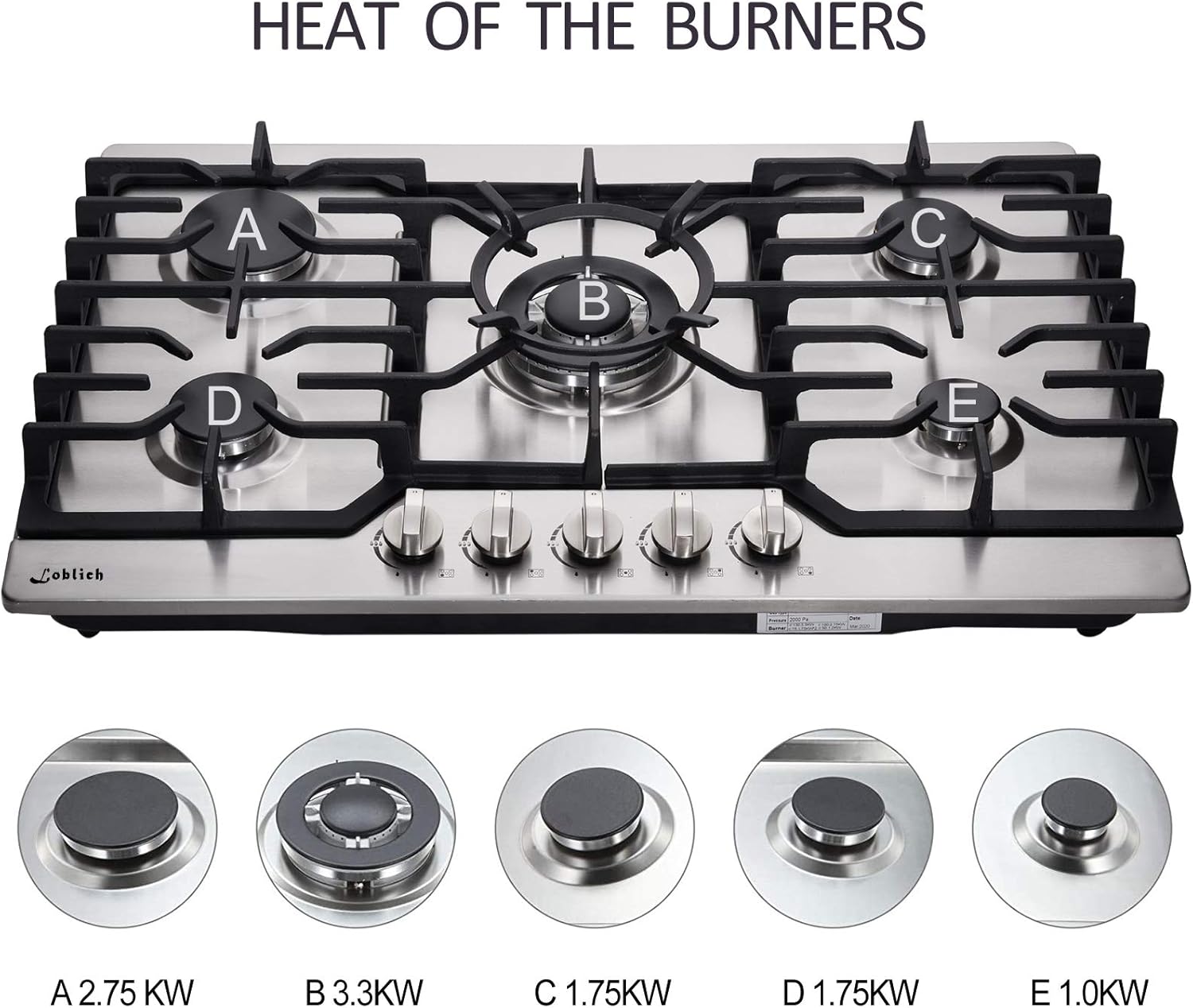 30 Cooktop gas, 5 Burners gas cooktop 30 inch,Gas Stove Gas Hob Stovetop Tempered Glass Cooktop Cast Iron Grates Built-in Gas Stove Top LW2G01 LPG/NG Gas Cooktop