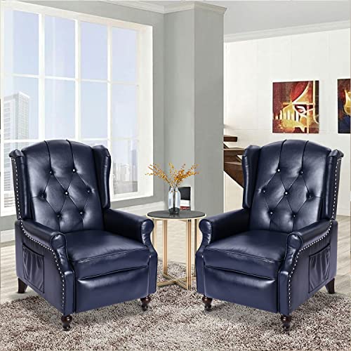 Wingback Recliner Chair with Massage and Heat, Tufted Fabric Pushback Recliner Chair, Wingback Chair with Remote Control, Padded Cushion, Wooden Legs, Small Recliners for Small Spaces