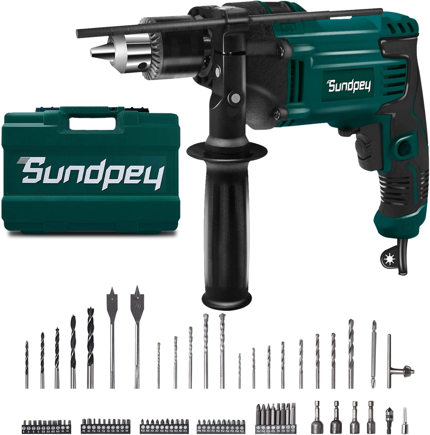 Electric Corded Power Hammer Drills - 1/2 Inch 710W Variable Speed 0-2800rpm 80Pcs Set Corded Hammer Impact Drill Two Mode Rotating Handle Depth Gauge for Home Improvement Construction Concrete Pack of 2