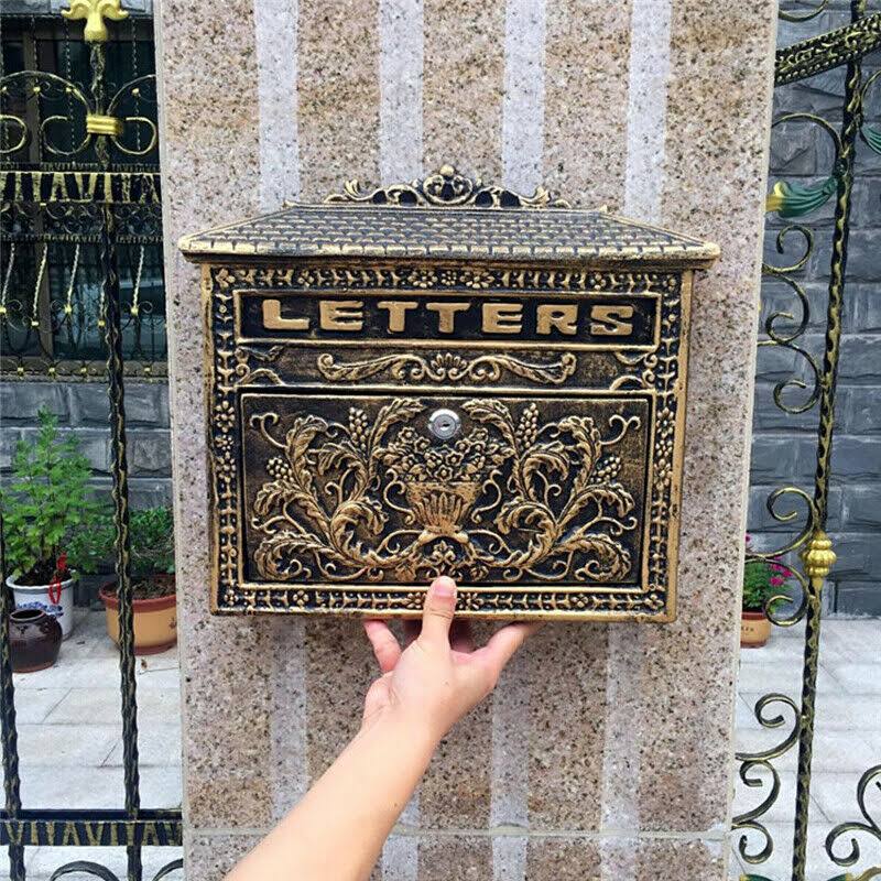 Retro Vintage European Locking Wall Mount Mailbox Cast Aluminum Post Letter Box