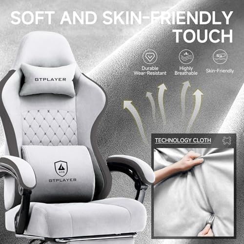 GTPLAYER Office Chair, Gaming Computer Desk Fabric Chair with Footrest, High Back Ergonomic Office Chair with Pocket Spring Lumbar Support and Linkage Armrests Adjustable Height Swivel for Home Task