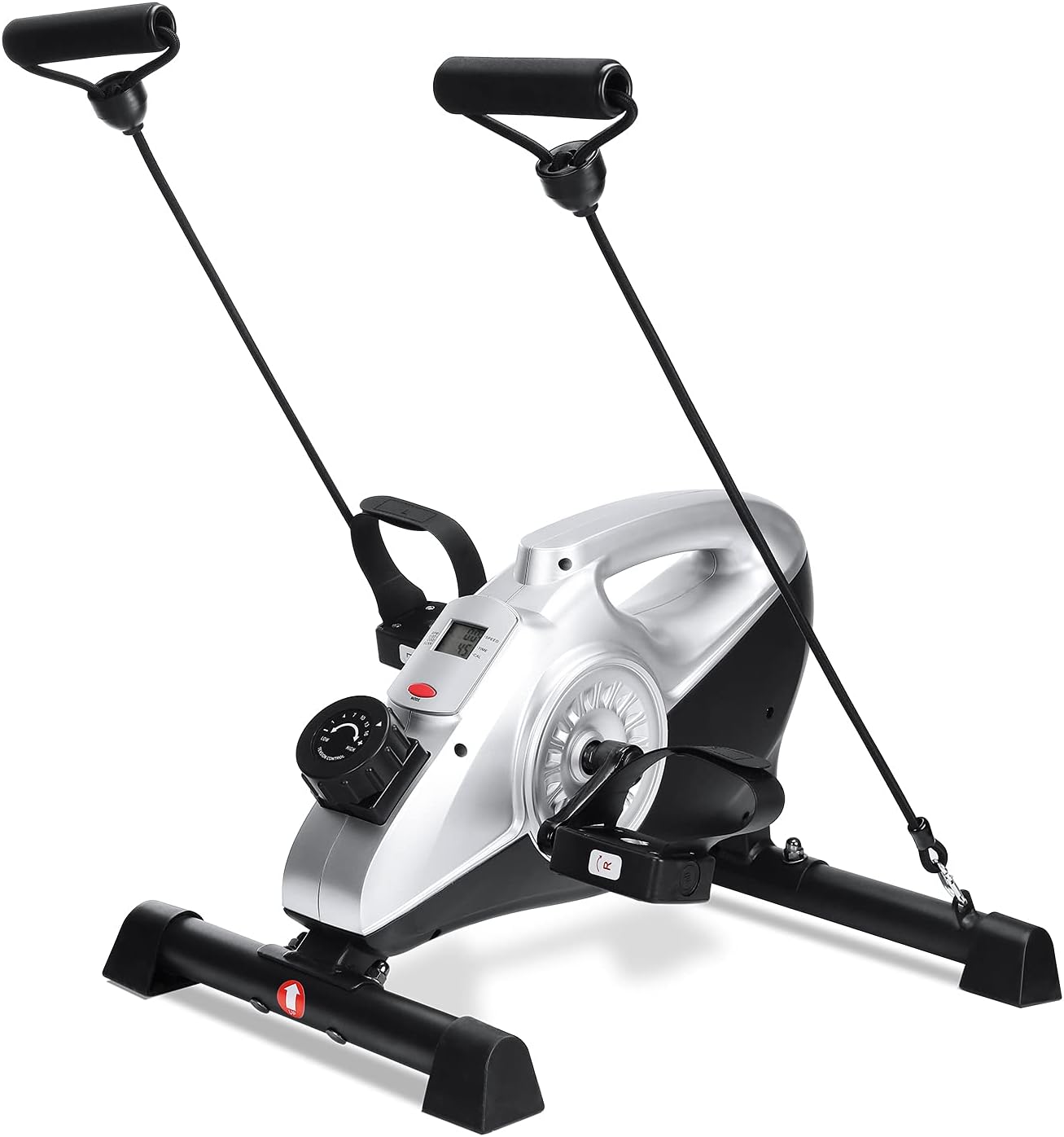 Under Desk Bike Pedal Exerciser, 16 Levels Resistance Magnetic Exercise Bike LCD Monitor for Arm Leg Body Workout at Home & Office for Elderly Recovery & Exercise (Resistance Bands Included)