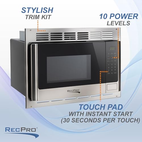 RecPro RV Microwave with Trim Kit | 1.0 Cu. Ft. | 900W | Direct replacement for Greystone and High Pointe