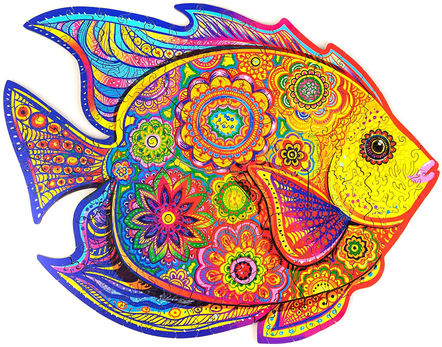 Unidragon Wooden Jigsaw Puzzle, Best Gift for Adults and Kids, Unique Shape Jigsaw Pieces Shining Fish, 12.6 x 9.6 in (32 x 24 c