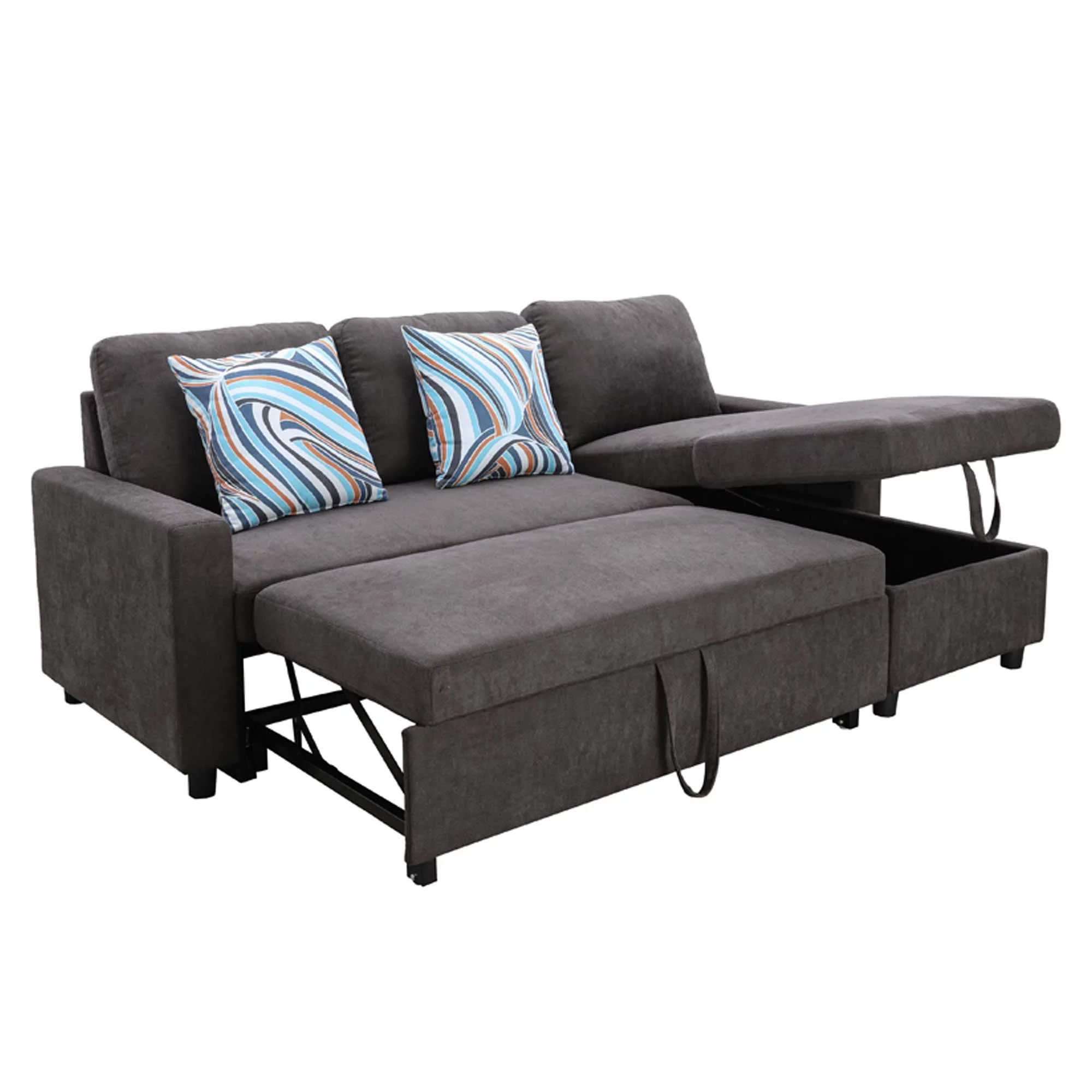 Momspeace Sofa Bed, 2 in 1 Sofa Sleeper with Storage Chaise-Pull Out Couch Bed for Living Room - Dark Brown