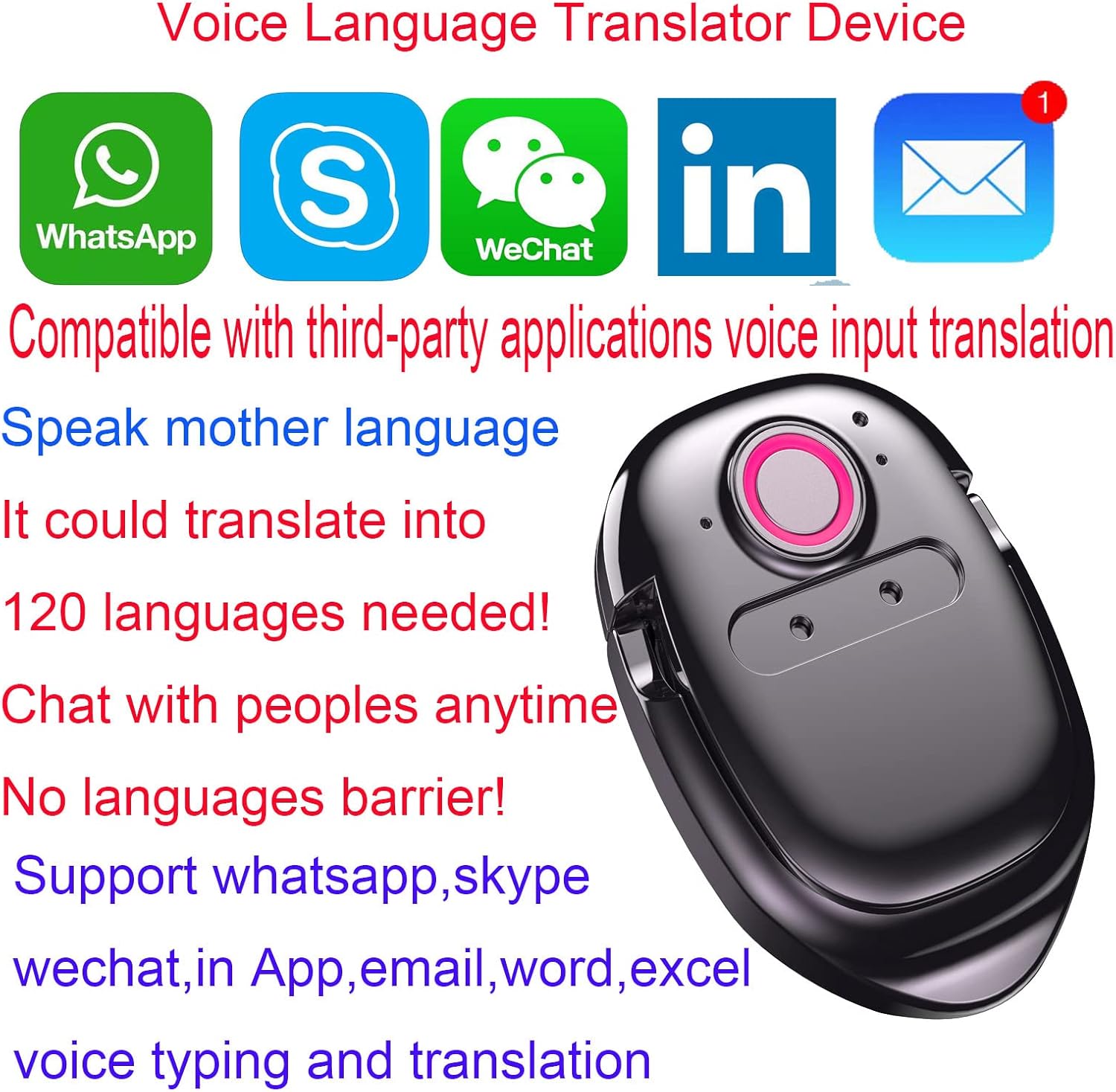 Translator Device, Voice Instant Portable Translator Interpreter Real Time Translation Tool Supports 120 Languages Voice Input Words on Any Apps Compatible Android and iOS Cellphone Smart Convenient
