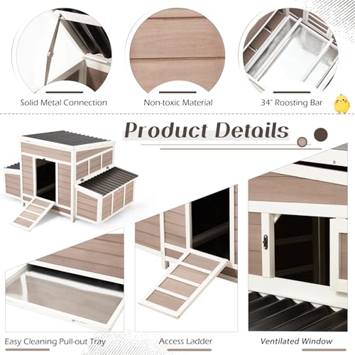 AECOJOY Chicken Coop, 56" Large Wooden Chicken Hutch with 6 Nesting Boxes, Outdoor Hen House Chicken Cage
