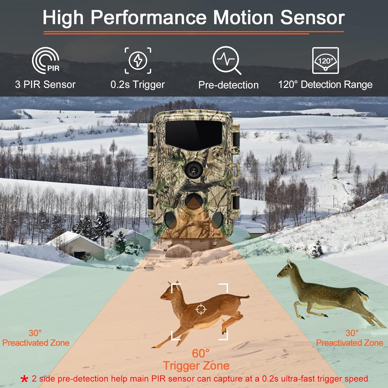 JOH 4K 32MP Trail Camera, WiFi Bluetooth Hunting Game Camera with Low Glow Night Vision, 0.2s Trigger Motion Activated, IP66 Waterproof Deer Camera for Outdoor Wildlife Scouting, Monitoring, Security