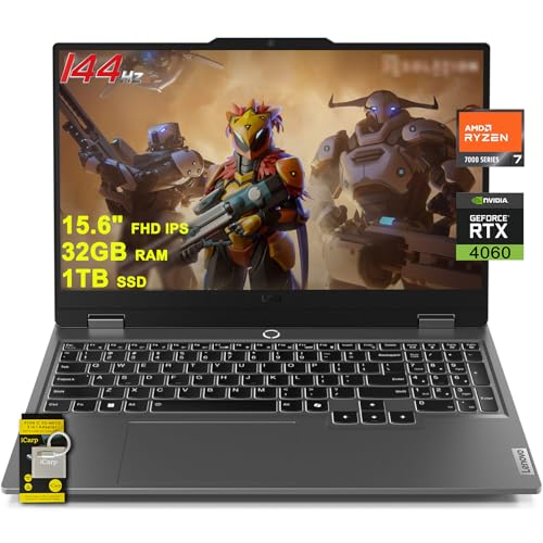 Lenovo LOQ Gaming Laptop 15.6 FHD IPS 144Hz (100% sRGB G-SYNC) AMD Octa-Core Ryzen 7 7435HS (Beats i7-12650H) 16GB RAM 512GB SSD GeForce RTX 4050 Backlit Nahimic Rapid Charge Win11 w/ICP Accessory