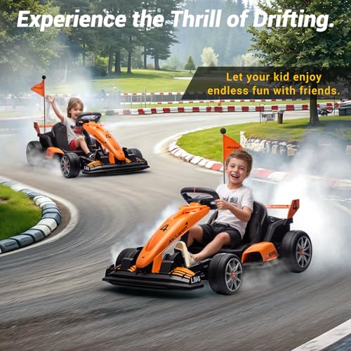 Electric Go Kart, Licensed Mclaren Drift Kart, Length Adjustment, LED Light, Crazy Cart for Kids Ages 6+, 400W Motor, Max Loads 130 LBS (Orange 24V)